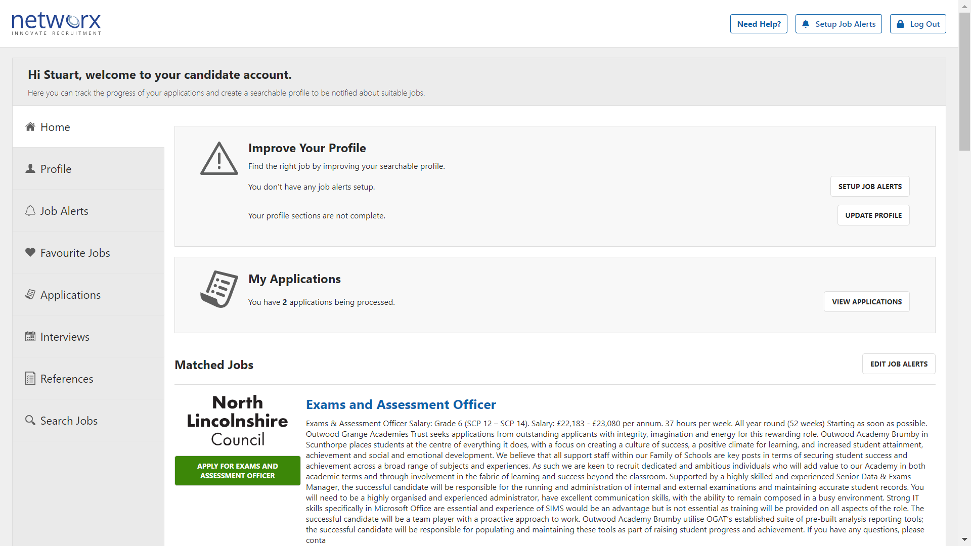 Candidate profile screenshot